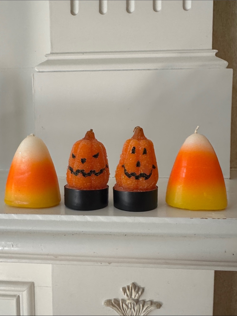 Vintage Halloween Candy Corn & Pumpkin Decorative Candle Set